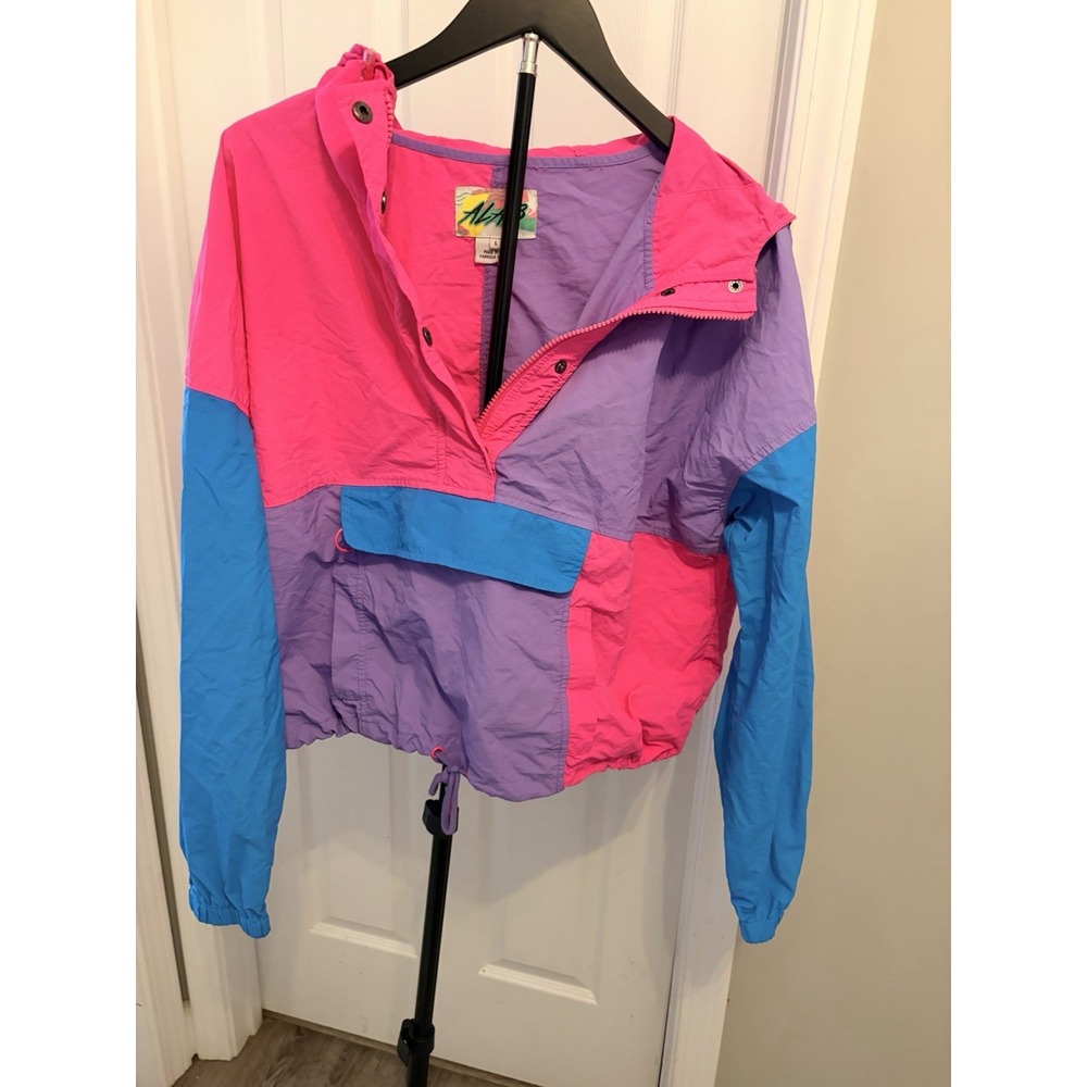 90s Vtg ALAB Neon Colorblock Windbreaker Jacket Retro Festival Saved By The Bell